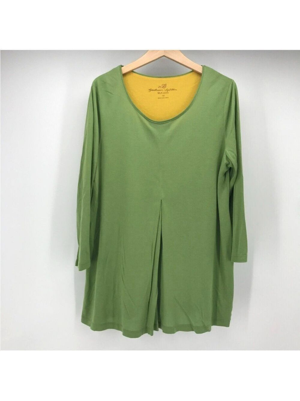 Gudrun Sjoden Silk Modal Green Tunic Long Sleeve Soft Lagenlook Loose, size M